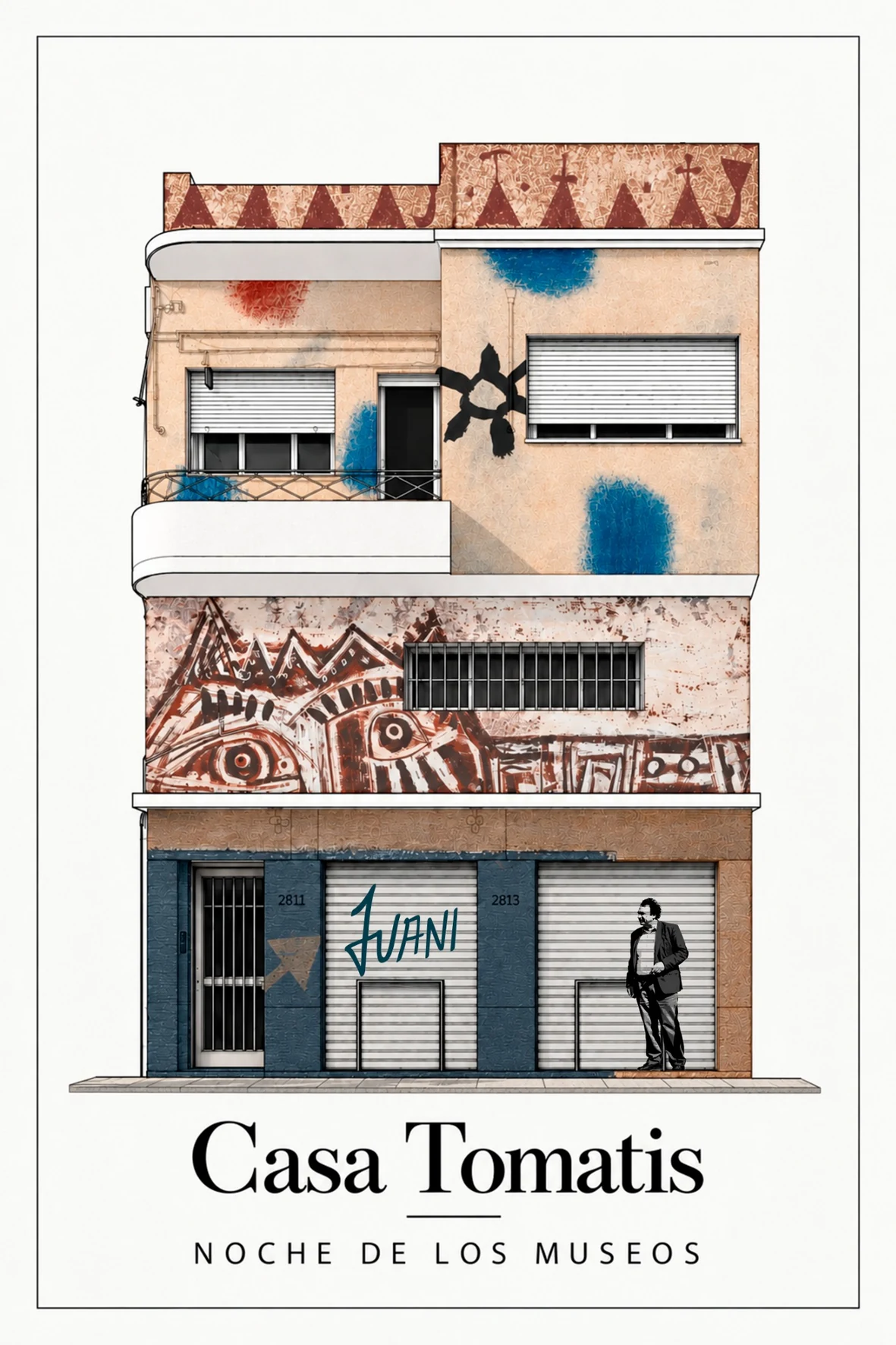 Ilustración de la fachada de Casa Tomatis para La Noche de los Museos